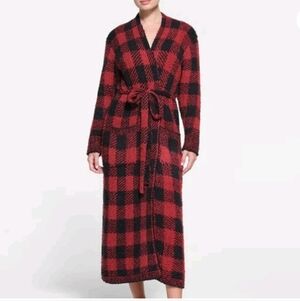 Skims Brick Buffalo Check Cozy Knit Unisex Robe Size XXS/XS
